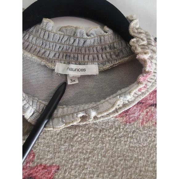 Plus 3X Floral Flowy Spring Sweater Top Womens Coral Colorful Balloon Sleeves - Picture 8 of 9